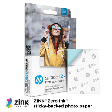 HP Sprocket 2x3" Premium Zink Sticky Back Photo Paper (50 Sheets) Compatible with HP Sprocket Photo Printers
