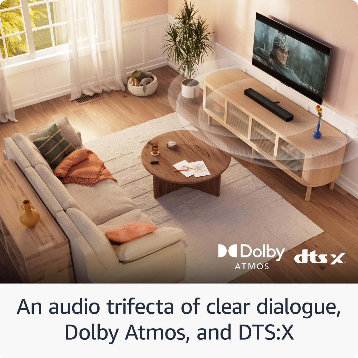 Amazon Fire TV Soundbar Plus with subwoofer (newest model), 3.1 channel, Dolby Atmos, DTS:X, clear dialogue