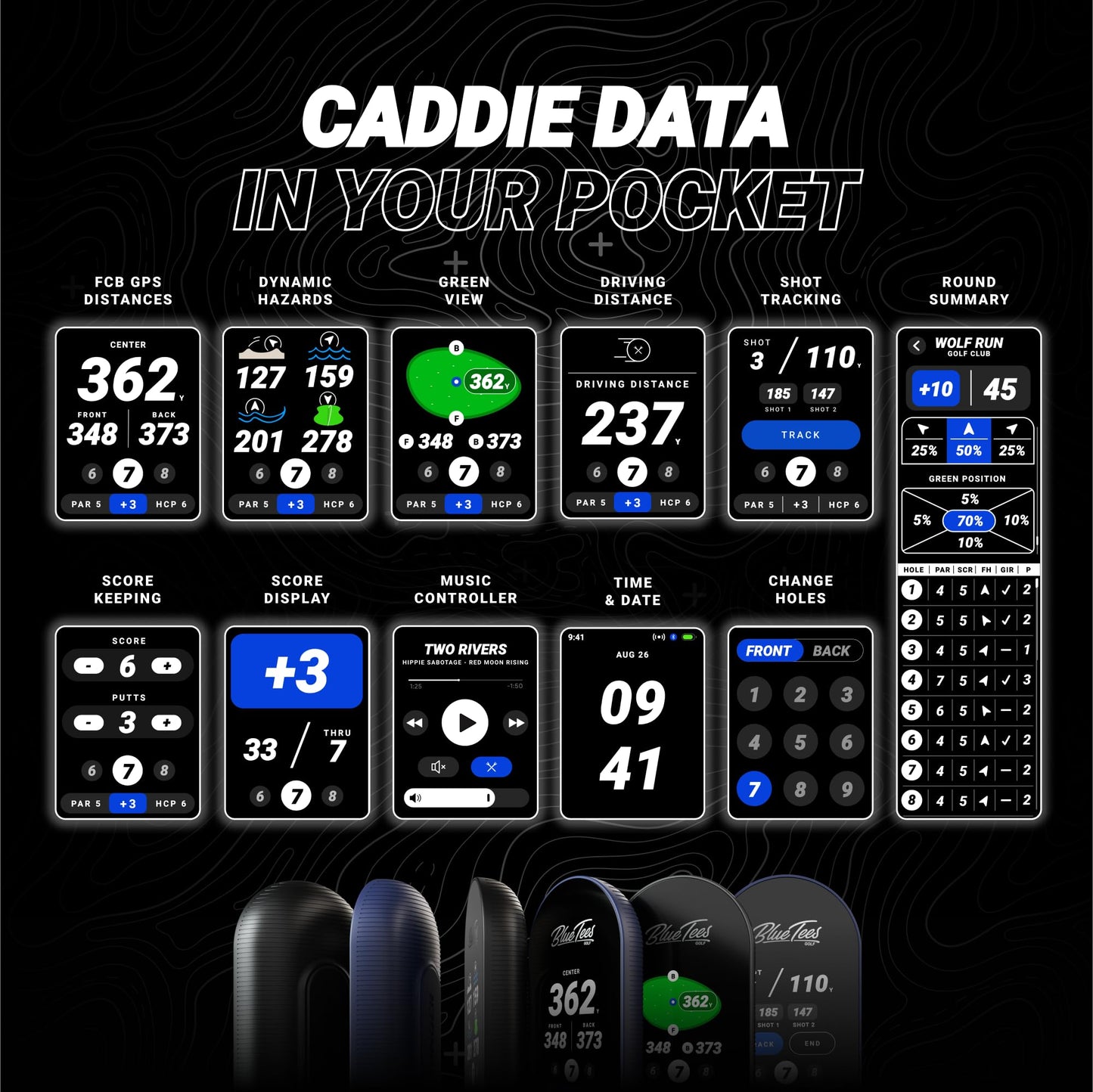 Blue Tees Golf Ringer - Magnetic Golf GPS Handheld, Touch Screen Display, Water Resistant Golf Distance Range Finder, 40,000+ Preloaded Courses, 10+ Hours Battery, Built-in Magnetic Strip