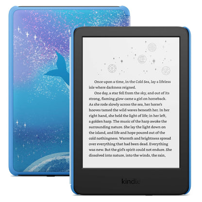 Amazon Kindle Kids 16GB (newest model) - If it breaks, we will replace it, includes ad-free books and cover, with glare-free display, faster page turns - Space Whale