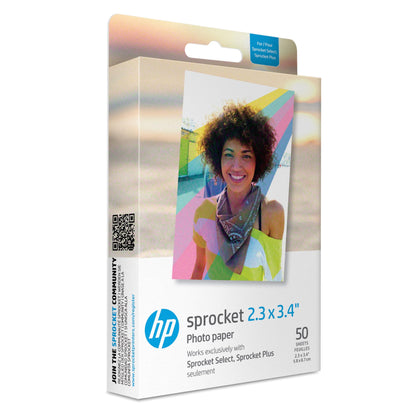 HP Sprocket 2.3 x 3.4 Premium Instant Zink Sticky Back Photo Paper (50 Sheets) Compatible with HP Sprocket Select and Plus Printers.