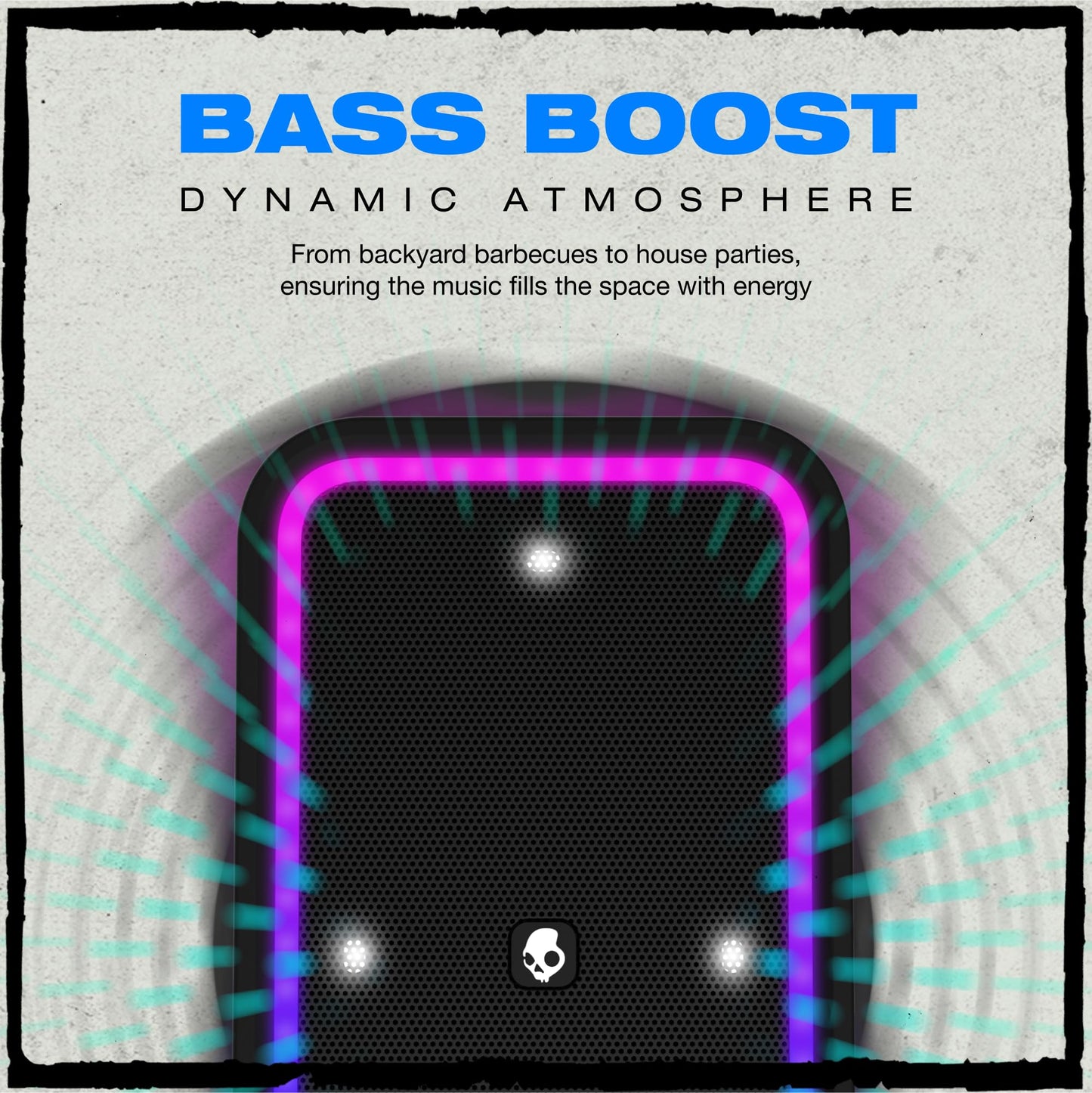 Skullcandy Stomp Bluetooth Speaker - IPX7 Waterproof Wireless Portable Speaker, with LED Lightshow & Strobe Modes, 12 Hour Battery, Multi-Link, & USB-C & USB-A Output Charging (Stomp XL, Black)