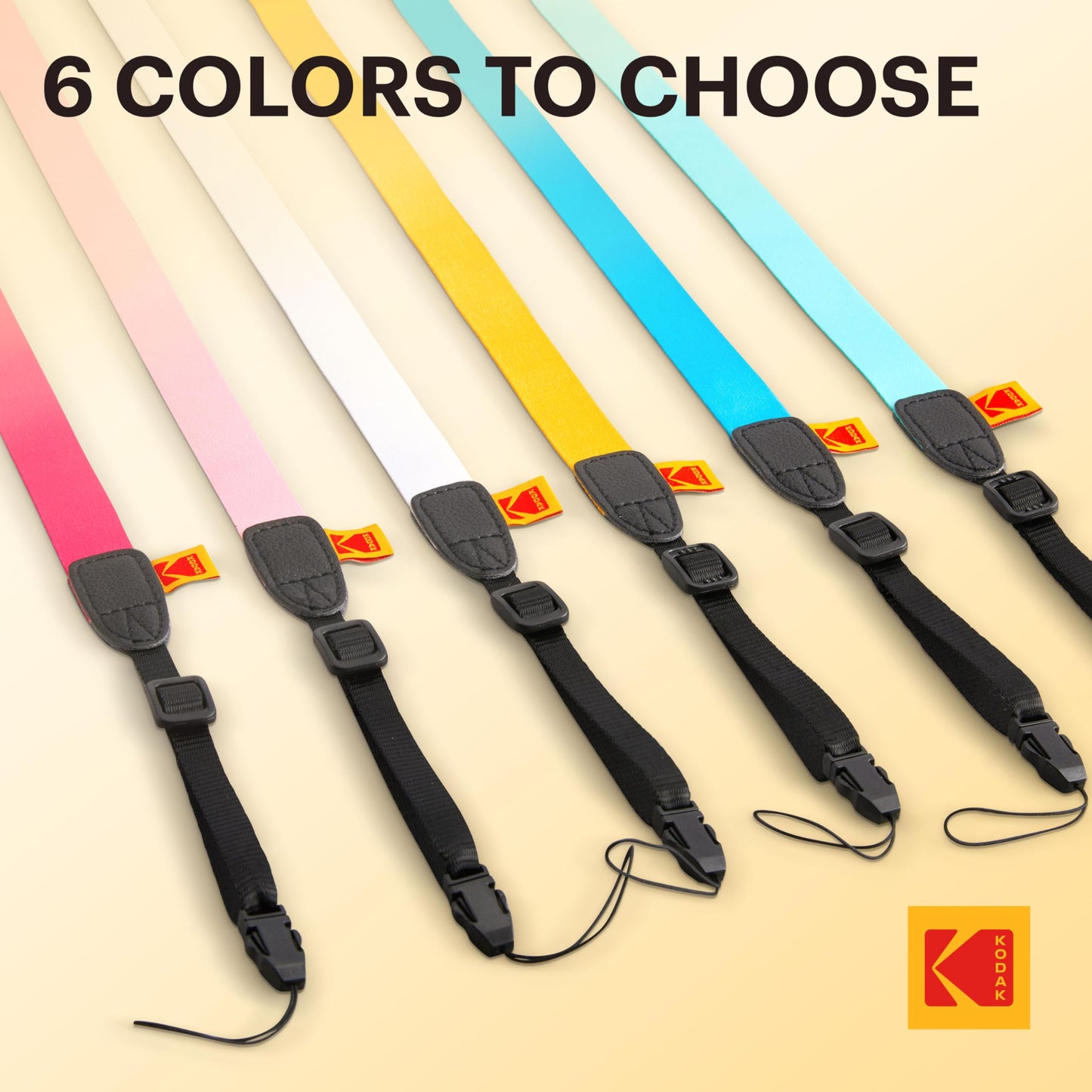 KODAK Deluxe Neck Strap Color Kit, Comfortable & Detachable Camera Straps, Compatible Smile + Instant Camera, 6 Color Pack (White, Black, Pink, Green, Blue, and Hot Pink)