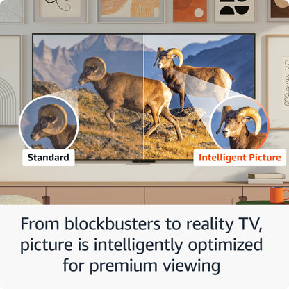 Amazon Fire TV 85" Omni Mini-LED Series, QLED 4K UHD smart TV, Dolby Vision IQ, 144hz gaming mode, Ambient Experience, hands-free with Alexa, 2024 release