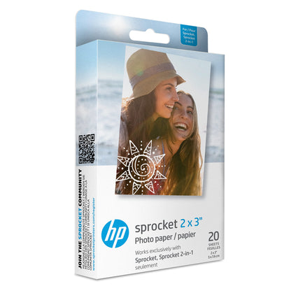 HP Sprocket 2x3" Premium Zink Sticky Back Photo Paper (20 Sheets) Compatible with HP Sprocket Photo Printers, White