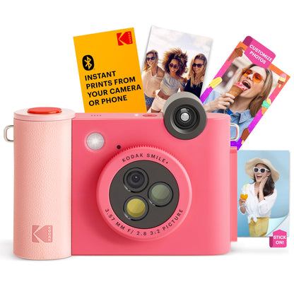 KODAK Smile+ 2-in-1 Digital Instant Print Camera & Wireless Bluetooth Photo Printer - 10MP, Special-Effect Rotating Lens, Zink 2x3” Sticky-Back Photos, Print via Fun App from Smart Devices - Fuchsia