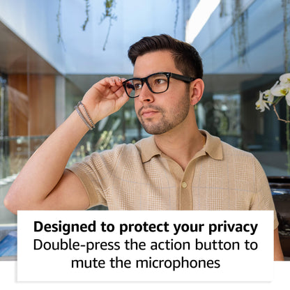 Amazon Echo Frames, an Alexa device (newest model), Smart glasses with Alexa, Square frames in Classic Black with blue light filtering lenses