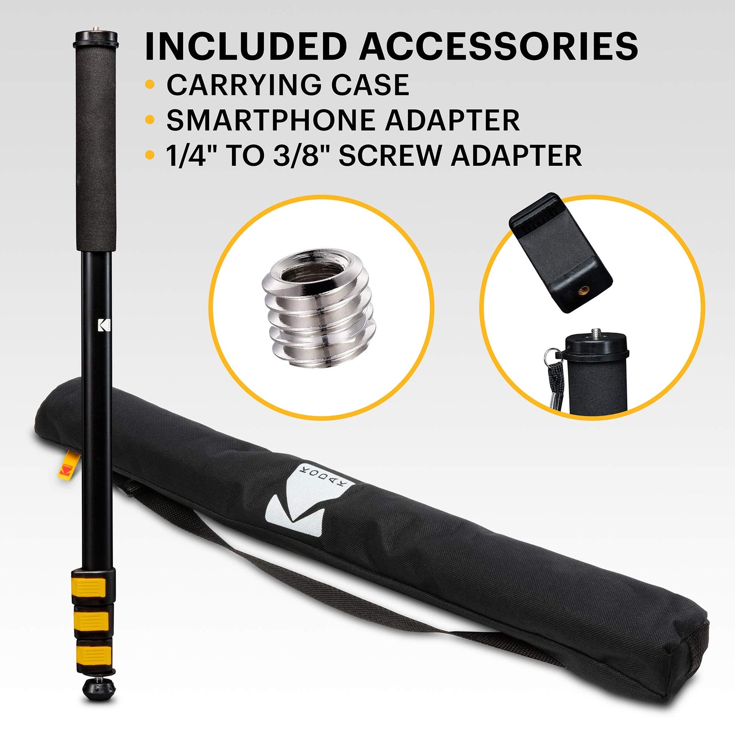 KODAK PhotoGear 72” Portable Monopod | 21”-72” Lightweight Aluminum Monopod | 4-Section Flip Lock Adjustment, Smartphone Adapter, Rubber Foot with Retractable Spike, Wrist Strap & Bonus E-Guide & Case