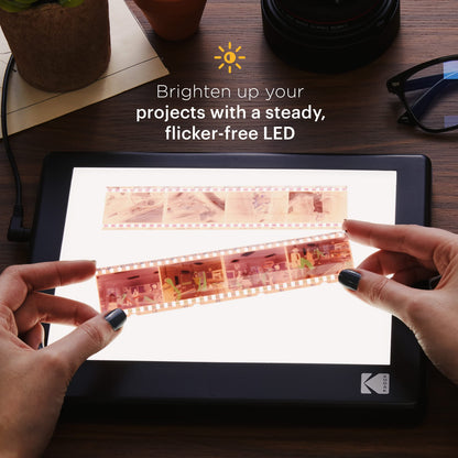 KODAK LED Light Box 8”x6” for Negatives, Slides & Films | Illuminated Board Panel & LED Light Pad for Viewing & Scanning Photos, Tattoo Drawing, Artist Sketching & Stenciling | Glare-Free, USB Powered