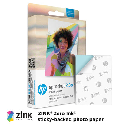 HP Sprocket 2.3 x 3.4 Premium Instant Zink Sticky Back Photo Paper (50 Sheets) Compatible with HP Sprocket Select and Plus Printers.
