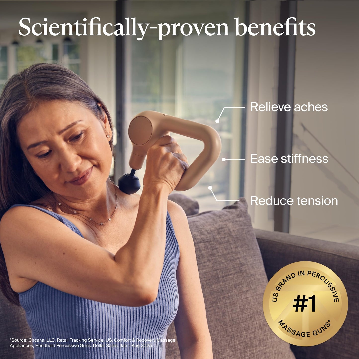 TheraGun Relief by Therabody - Easy-to-Use, Comfortable & Light Handheld Percussion Massage Gun for Everyday Pain Relief Massage Therapy in Neck, Back, Leg, Shoulder and Body (Sand)