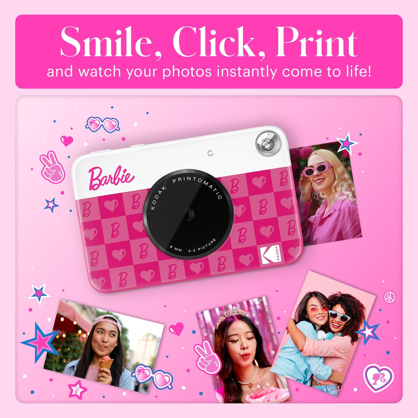 Kodak x Barbie Printomatic Full-Color Instant Print Digital Camera - 5MP Portable Barbie Camera - Colorful Photos On Zink 2x3 Sticky-Back Photo Paper - Fun Gift for Christmas Holiday - Iconic Style