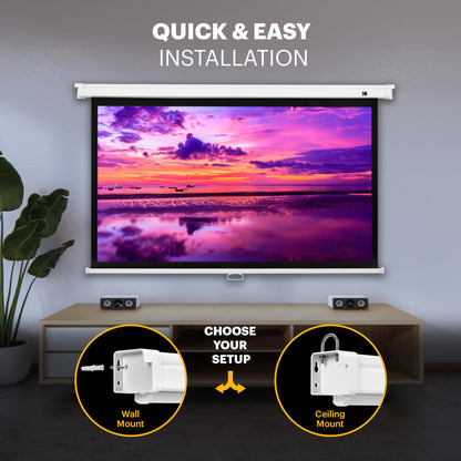 KODAK Manual Pull-Down White Projector Screen 80" Inch | Large 16:9 Office, Home Movie Theater Screen with Wall & Ceiling Mount Options, Easy-Clean Matte Fabric & Retractable Hanging Design | Indoor.