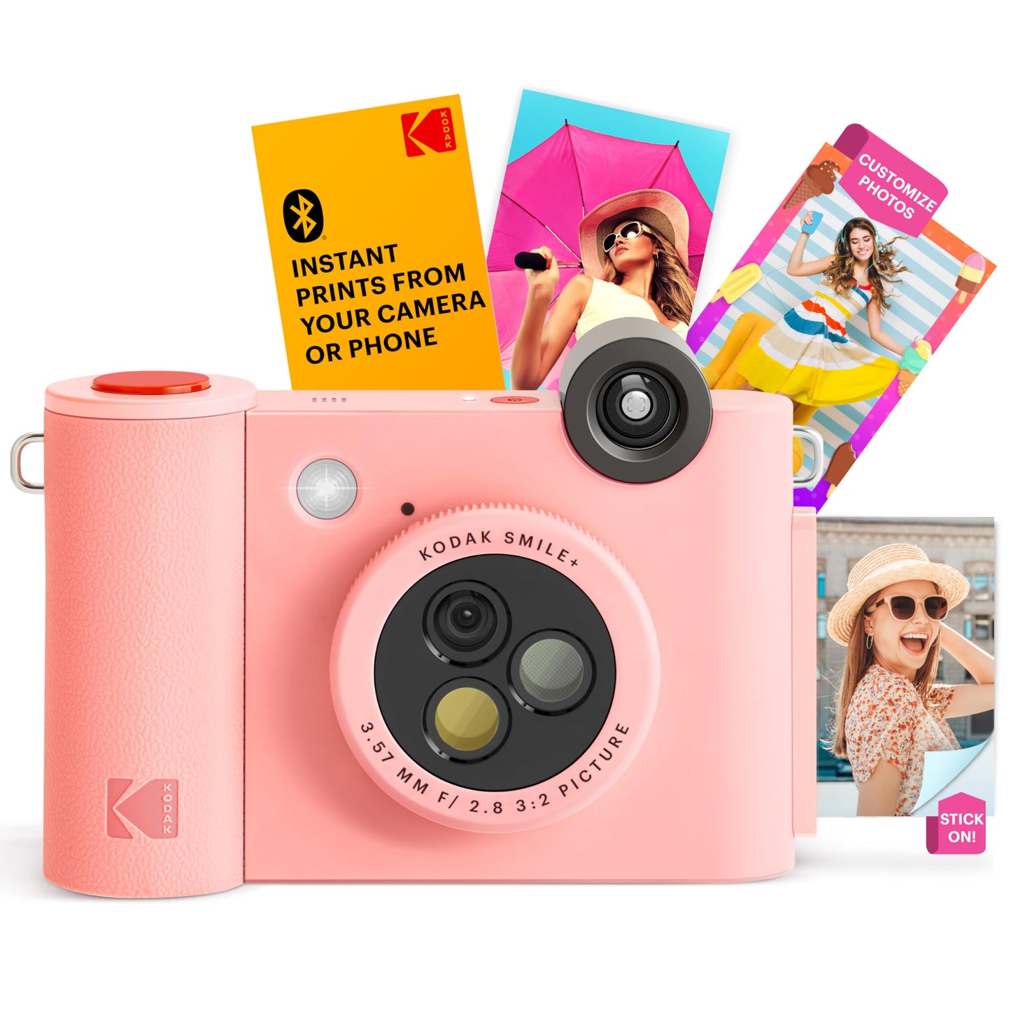 KODAK Smile+ 2-in-1 Digital Instant Print Camera & Wireless Bluetooth Photo Printer - 10MP, Special-Effect Rotating Lens, Zink 2x3” Sticky-Back Photos, Print via Fun App from Smart Devices - Pink