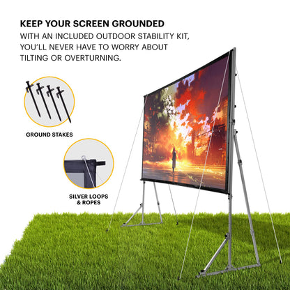 KODAK 120” Dual Projector Screen w/Stand | Fast Fold Gray Front & Rear Projection Backdrop for Outdoor & Indoor Movies with Tripod, Outdoor Stability Kit, & Black Storage Carry Case
