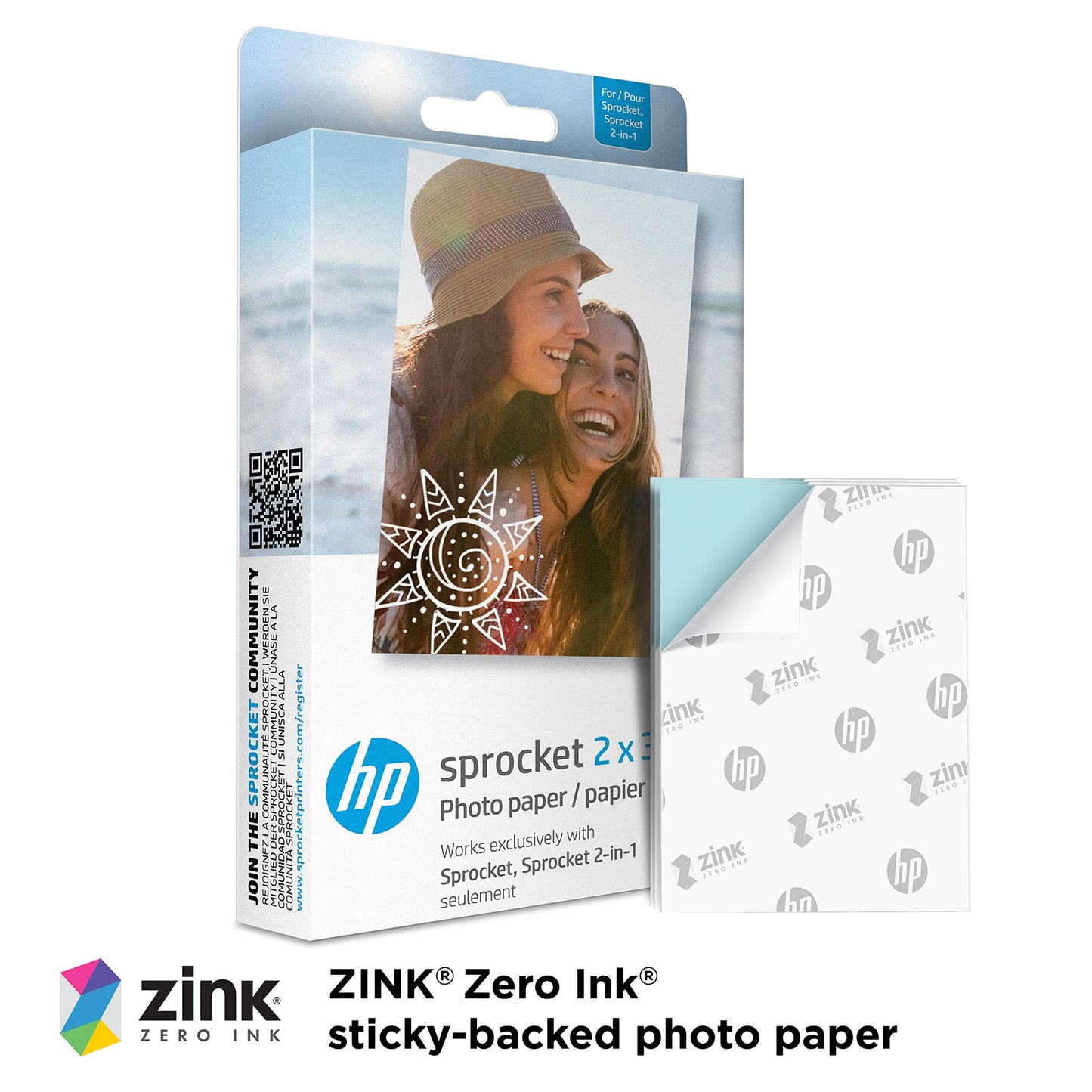 HP Sprocket 2x3" Premium Zink Sticky Back Photo Paper (20 Sheets) Compatible with HP Sprocket Photo Printers, White