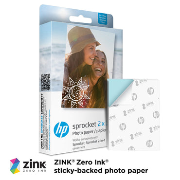 HP Sprocket 2x3" Premium Zink Sticky Back Photo Paper (20 Sheets) Compatible with HP Sprocket Photo Printers, White