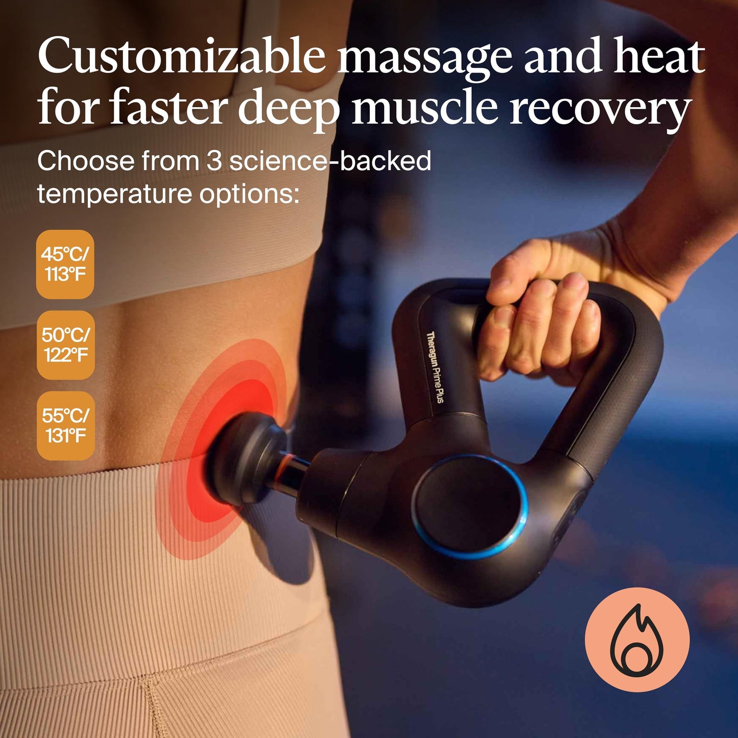 TheraGun Therabody Prime Plus Heated, Powerful Massage Gun for Enhanced Warm-Up & Workout Recovery - Quiet Deep Tissue Massager for Body and Back Pain Relief - Leg & Back Massager with Heat