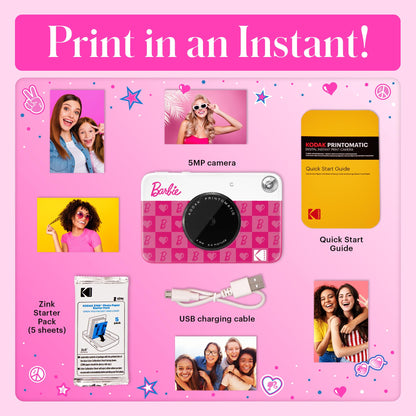 Kodak x Barbie Printomatic Full-Color Instant Print Digital Camera - 5MP Portable Barbie Camera - Colorful Photos On Zink 2x3 Sticky-Back Photo Paper - Fun Gift for Christmas Holiday - Iconic Style
