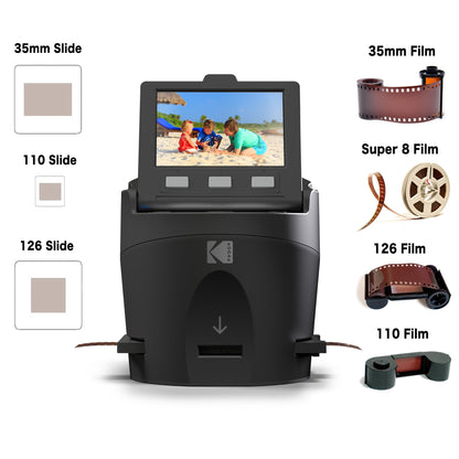 Kodak SCANZA Digital Film & Slide Scanner - Converts 35mm, 126, 110, Super 8 & 8mm Film to JPEG with 3.5" LCD, Easy-Load Inserts & Adapters
