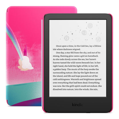 Kindle Kids (2022 release) - If it breaks, we will replace it, includes ad-free books, cover and adjustable light - Unicorn Valley