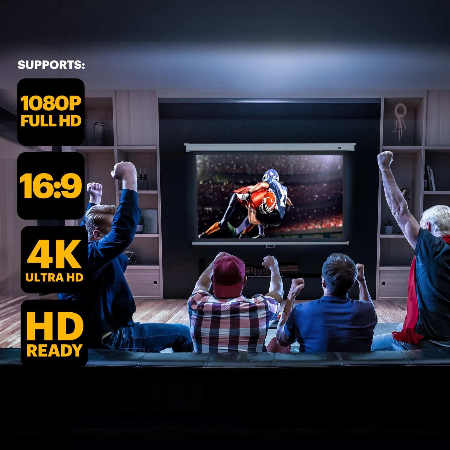 KODAK Manual Pull-Down White Projector Screen 100" Inch | Large 16:9 Office, Home Movie Theater Screen with Wall & Ceiling Mount Options, Easy-Clean Matte Fabric & Retractable Hanging Design | Indoor.