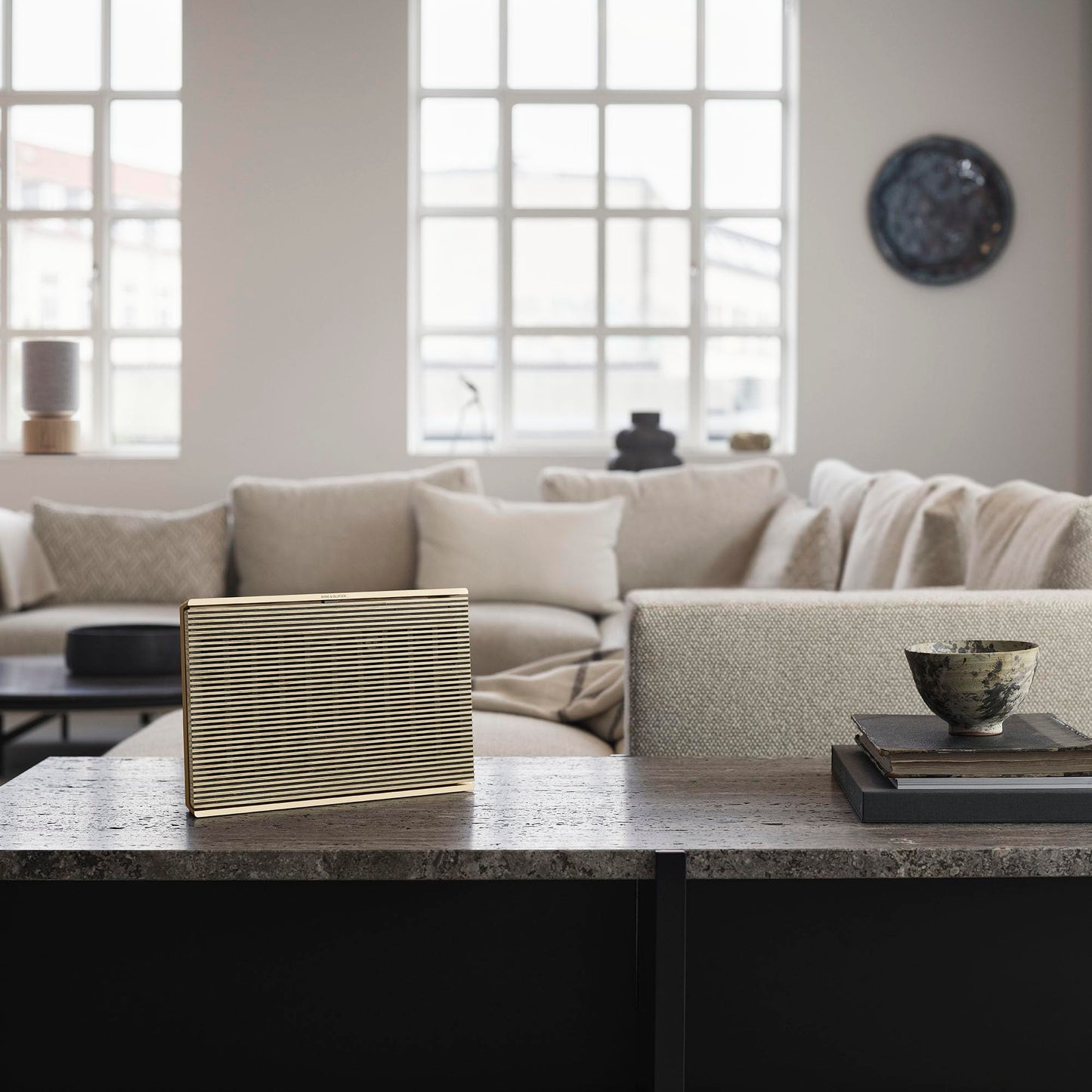 Bang & Olufsen Beosound Level Portable Wi-Fi Multiroom Speaker, Gold Tone/Light Oak