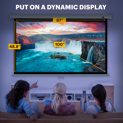 KODAK Manual Pull-Down White Projector Screen 100" Inch | Large 16:9 Office, Home Movie Theater Screen with Wall & Ceiling Mount Options, Easy-Clean Matte Fabric & Retractable Hanging Design | Indoor.