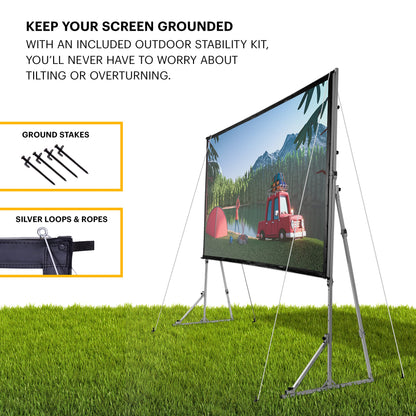 KODAK 150” Portable Projector Screen W/Stand - Fast Fold White Projection Backdrop for Outdoor & Indoor Movies with Tripod, Outdoor Stability Kit, & Black Storage Carry Case