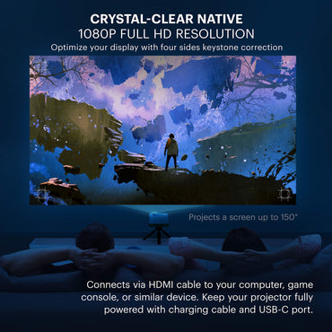 KODAK Luma 450 Portable Full HD Smart Projector | Wi-Fi, Bluetooth, HDMI & USB Compatible Mini Home Theater System Up to 150” | 1080p Native Resolution (4K), 200 Lumens | Tripod Included