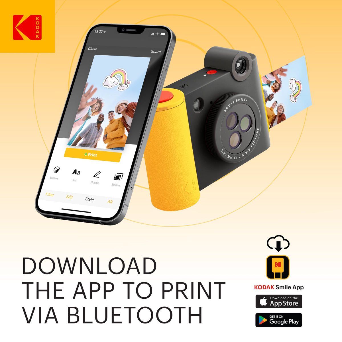 Kodak Smile+ 2-in-1 Instant Print Camera and Bluetooth Photo Printer, 10MP - Black