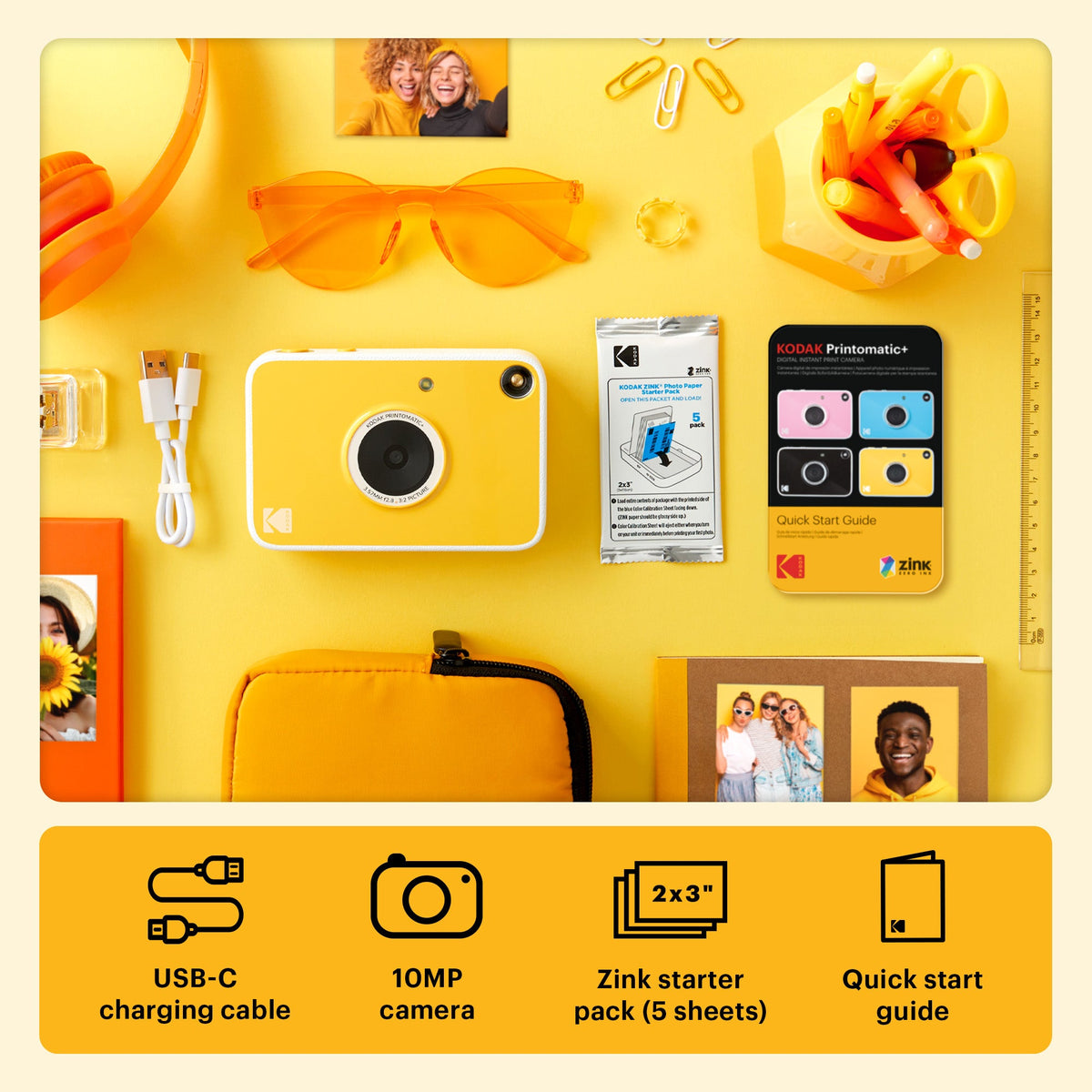 Kodak Printomatic+ Instant Print Digital Camera - Yellow