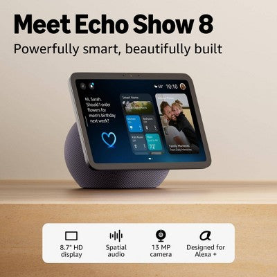 Amazon Echo Show 8 HD 8.7" Smart Display with Spatial Audio & Alexa+ - Glacier White