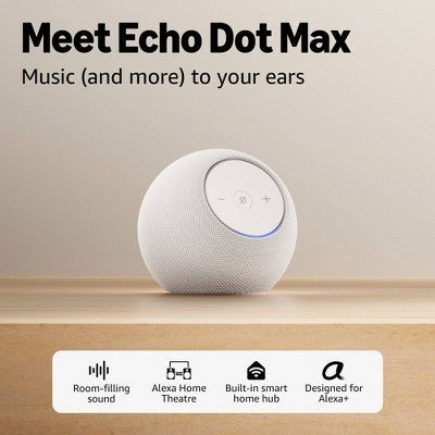 Amazon Echo Dot Max Smart Speaker with Room-Filling Sound & Alexa+ - Glacier White