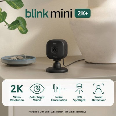 Blink Mini 2K+ Plug-In Indoor Security Camera - 1 Camera - White