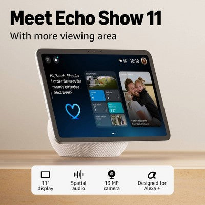 Amazon Echo Show 11 Full HD 11" Smart Display with Spatial Audio & Alexa+ - Glacier White
