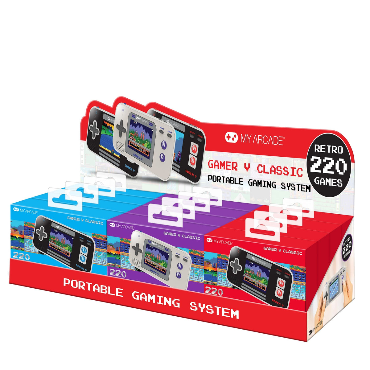 My Arcade Gamer V Classic Handheld Retro Gaming System (220 Games in 1) - 12 Piece Tray