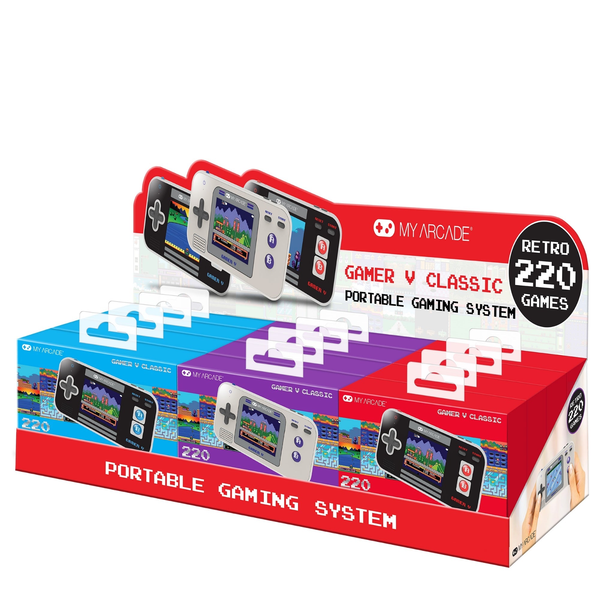 My Arcade Gamer V Classic Handheld Retro Gaming System (220 Games in 1) - 12 Piece Tray