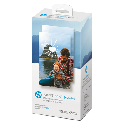 HP Sprocket Studio Plus 4x6 Photo Paper and Cartridges - 108 Sheets, 2 Cartridges