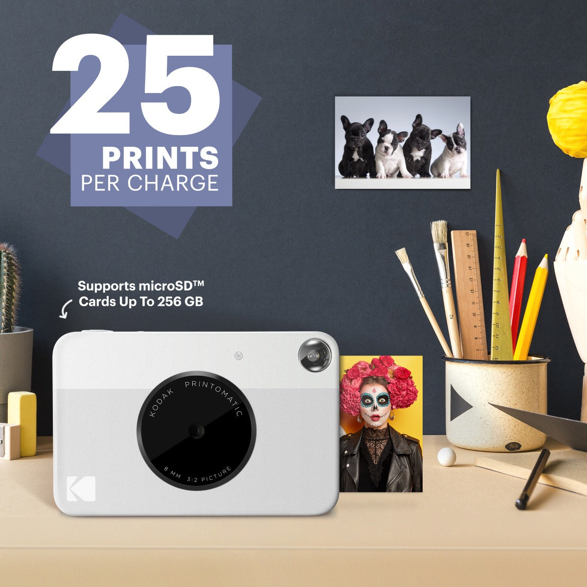 Kodak Printomatic Instant Print Camera, 2x3 Zink Prints - Gray