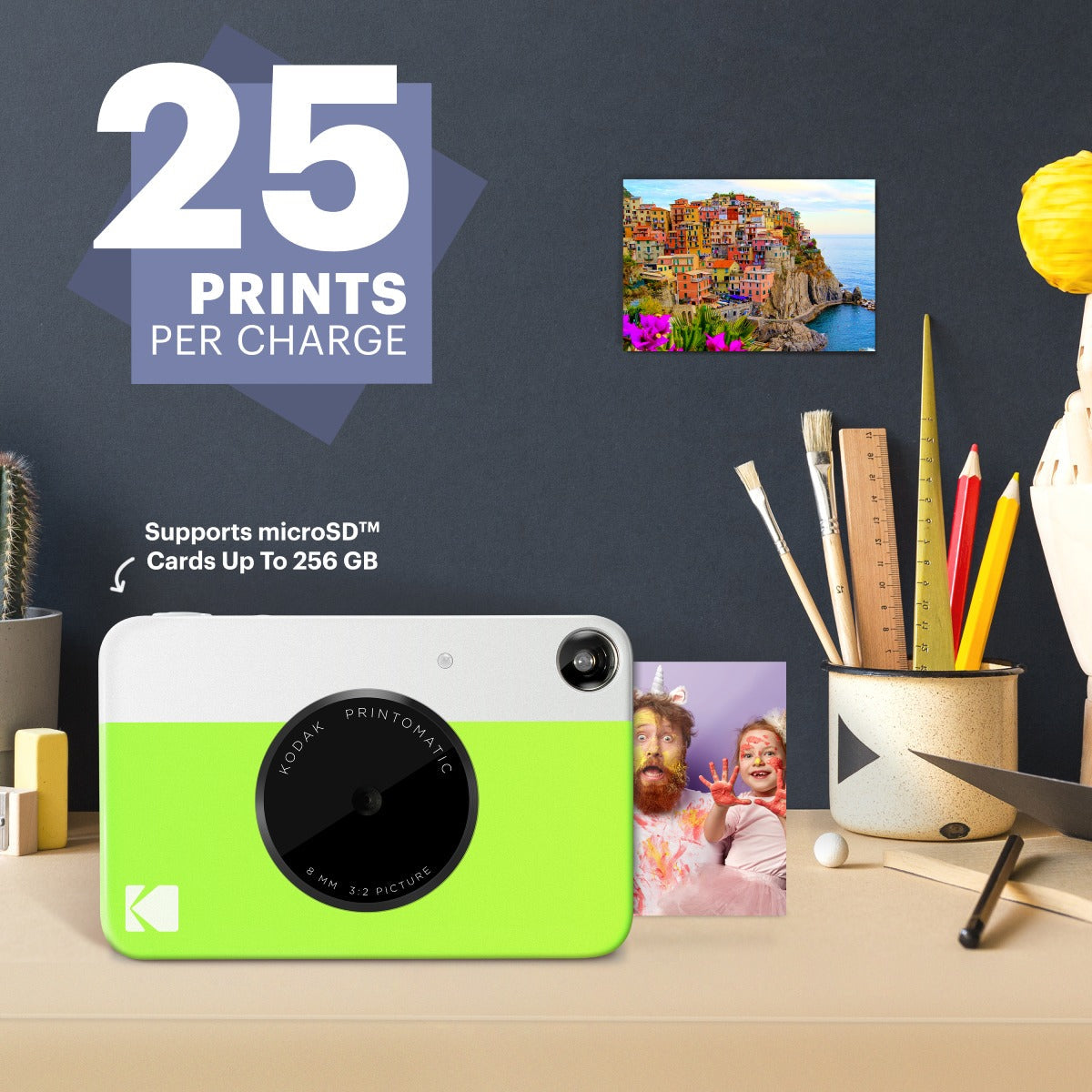 Kodak Printomatic Instant Print Camera, 2x3 Zink Prints - Green