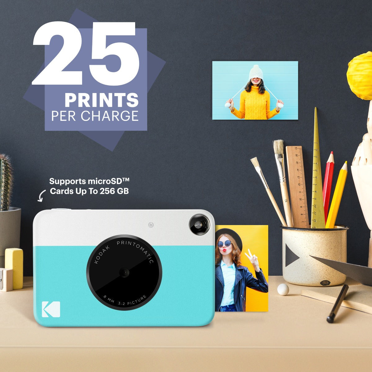 Kodak Printomatic Instant Print Camera, 2x3 Zink Prints - Blue