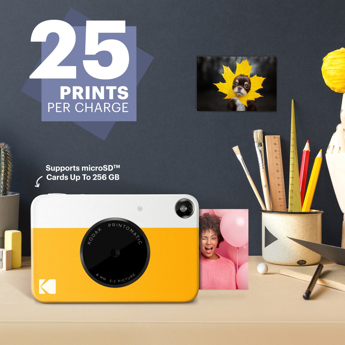 Kodak Printomatic Instant Print Camera, 2x3 Zink Prints - Yellow