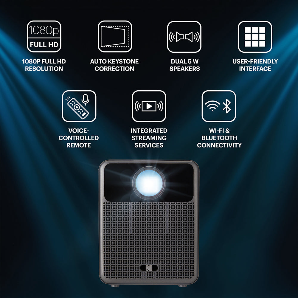Kodak FLIK HD10 Smart Projector, Native 1080p with Voice Remote