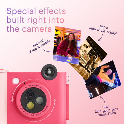 Kodak Smile+ 2-in-1 Instant Print Camera and Bluetooth Photo Printer, 10MP - Fuchsia
