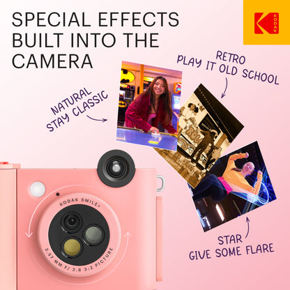 Kodak Smile+ 2-in-1 Instant Print Camera and Bluetooth Photo Printer, 10MP - Pink