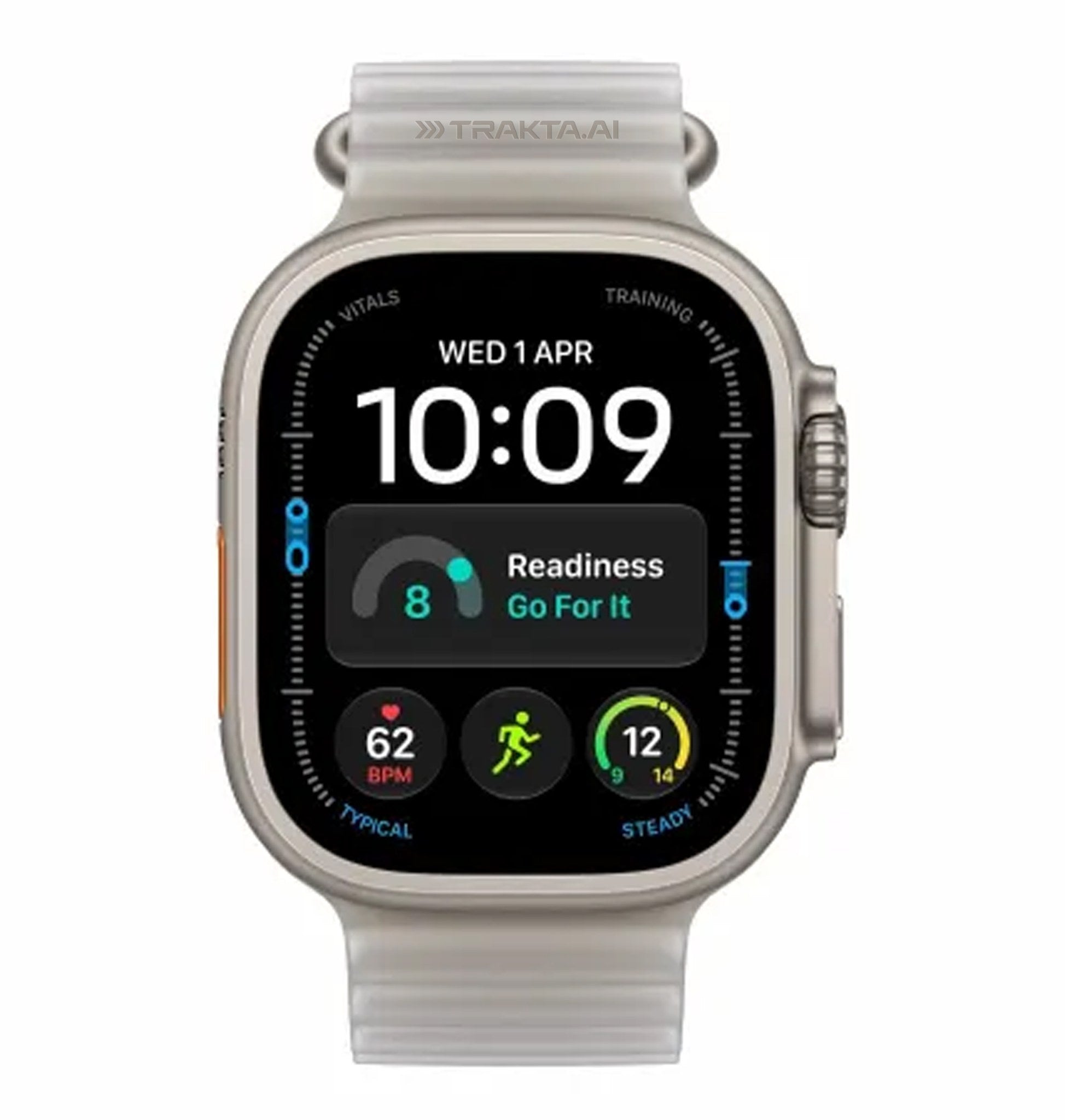 Apple Watch Ultra 4 GPS + Cellular 49mm Natural Titanium Case with Translucent Gray Ocean Band with custom logo