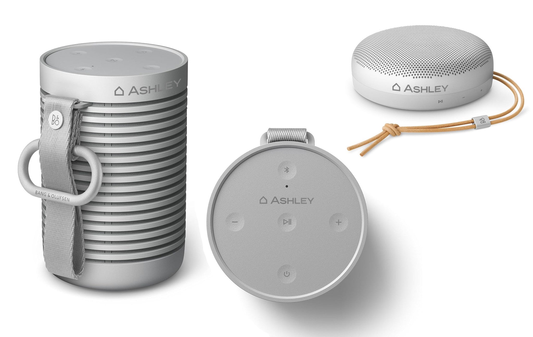 Bang & Olufsen Beosound Explore and Beosound A1 2nd Gen Bluetooth Speaker Bundle - Grey Mist with custom logo