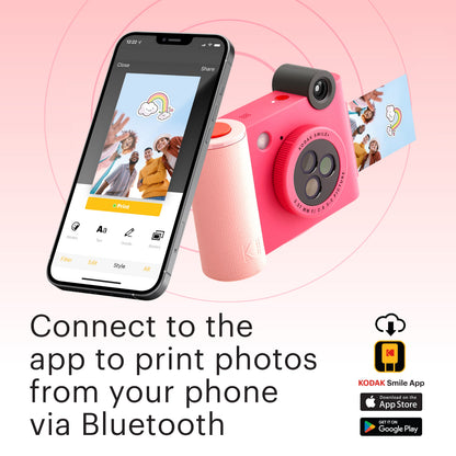 Kodak Smile+ 2-in-1 Instant Print Camera and Bluetooth Photo Printer, 10MP - Fuchsia