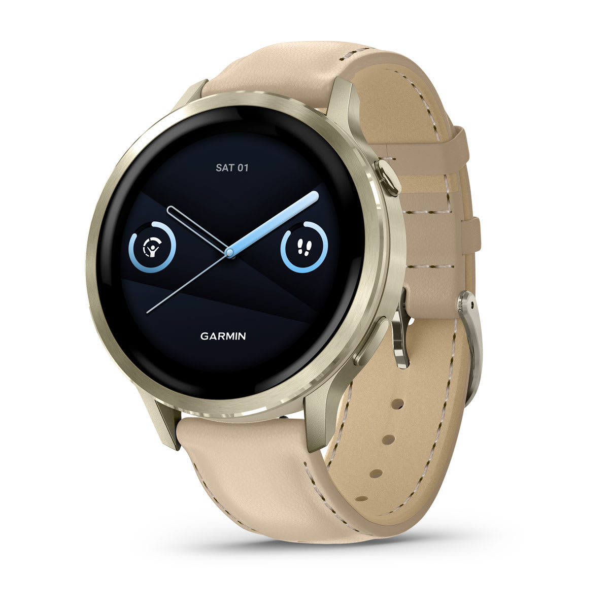 Garmin Venu 4 GPS Smartwatch 41mm - Lunar Gold/Bone + Light Sand Leather Band
